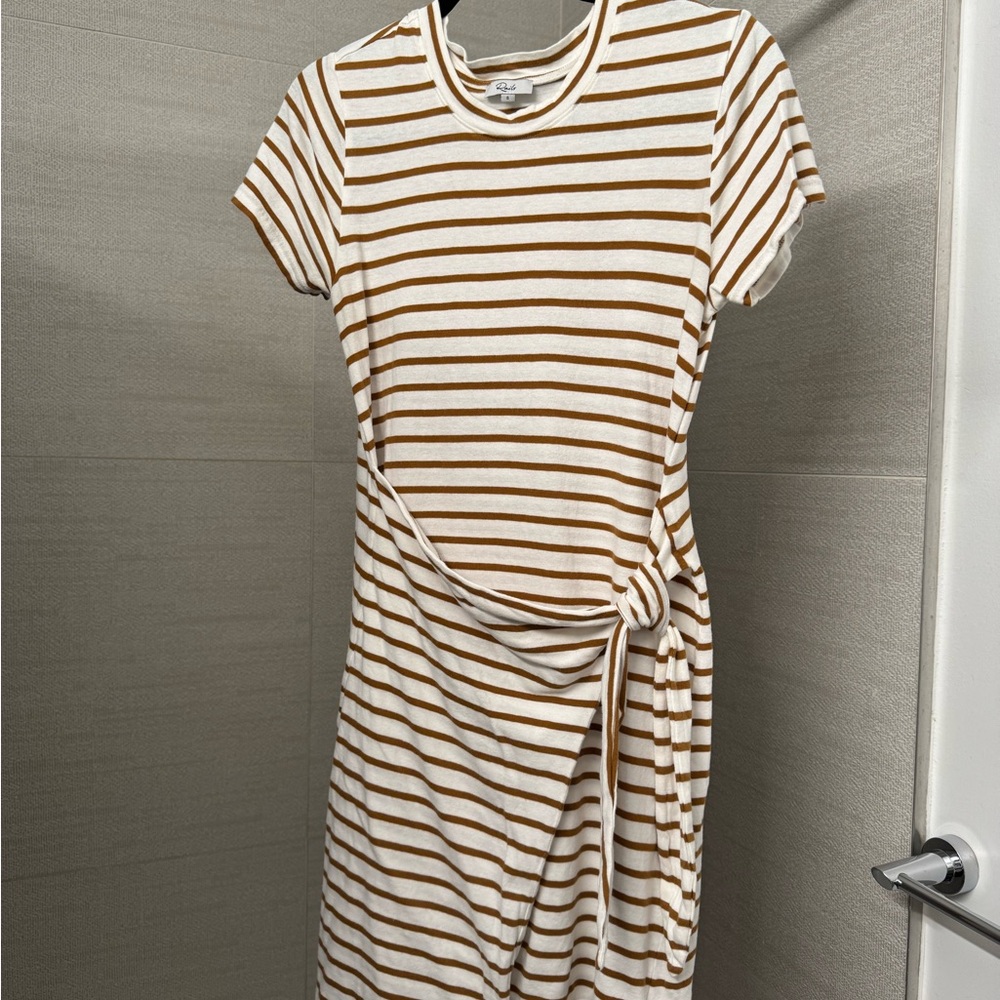Rails Striped Tie-Waist T-Shirt Dress in White and Brown